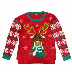 Christmas sweater reindeer red soft fuzzy pullover women’s size small